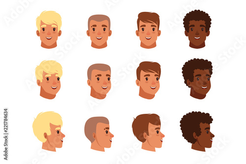 Illustration Of Men Head Avatars Set With Different Haircuts