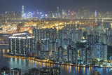 Fototapeta Nowy Jork - Aerial view of Hong Kong city at night