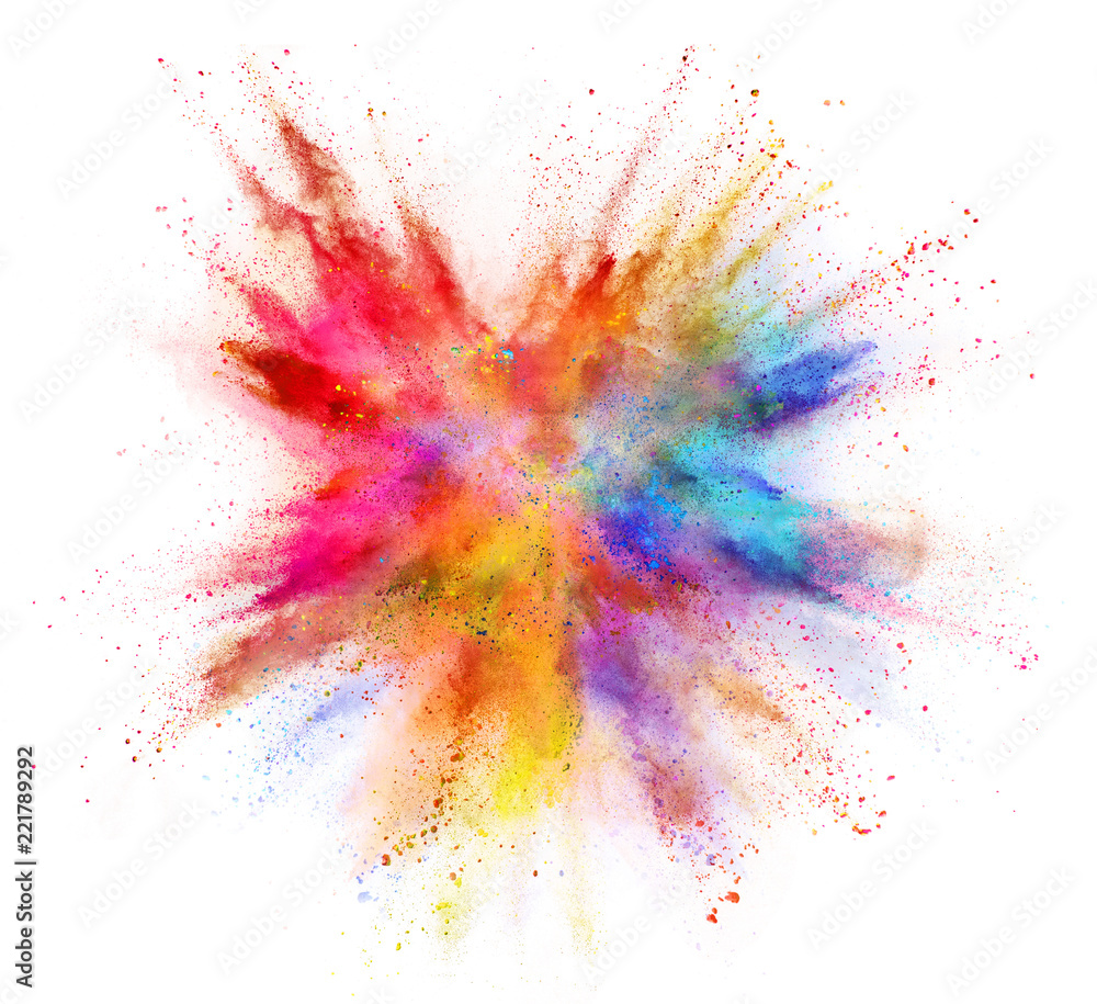 Coloured powder explosion isolated on white background - obrazy, fototapety, plakaty 