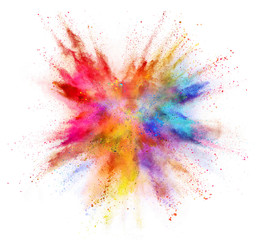 Wall Mural - Coloured powder explosion isolated on white background
