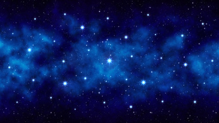 Night starry sky, dark blue space background with bright big stars, nebula