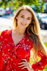 Wall Mural - Portrait close up of young beautiful blonde woman