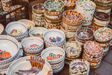 Romanian traditional empty plates at the market