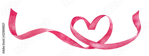 Fotografía Hand painted watercolour drawing of pink satin heart shaped ribbon