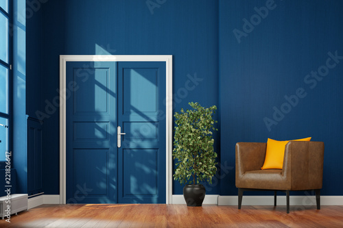 Foto Korridor Flur mit Flügeltür und Sessel vor Wand