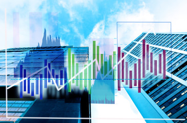 Composing with business building and stock chart
