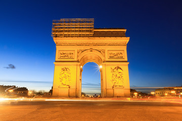 Beautiful night view of the Arc de Triomphe in Paris, France