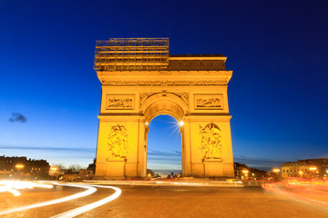 Beautiful night view of the Arc de Triomphe in Paris, France