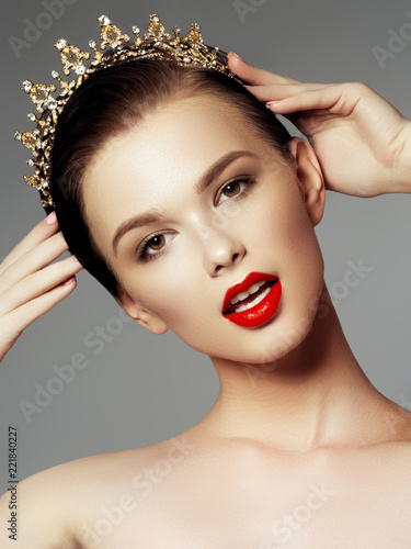 Beauty Face Makeup Artist Concept Cute Girl Applies Red