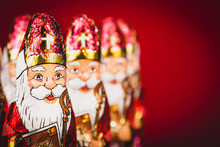 Sinterklaas . Dutch Chocolate Figures Of Saint Nicholas In A Row