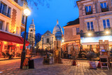 Fototapeta Na ścianę - Beautiful evening view of the Place du Tertre and the Sacre-Coeur in Paris, France
