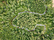 © Martins Vanags - drone image. aerial view of rural area with fields and forests with snake river in woods