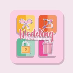 Wall Mural - wedding celebration card with set icons