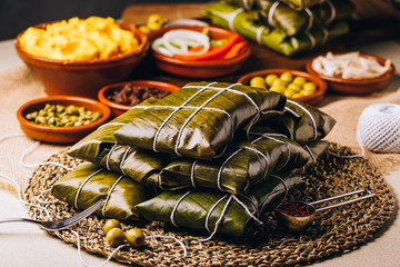 Wall Mural - Group of ingredients for the elaboration of Christmas hallacas, typical Venezuelan dish