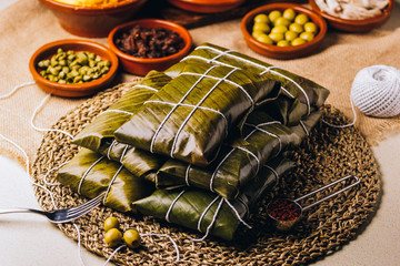 Wall Mural - Group of ingredients for the elaboration of Christmas hallacas, typical Venezuelan dish