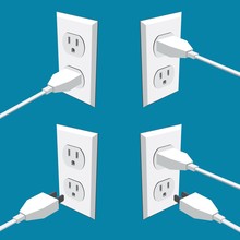 Four American Abstract Wall Outlets With Two Inputs And Plugs - Vector Clipart