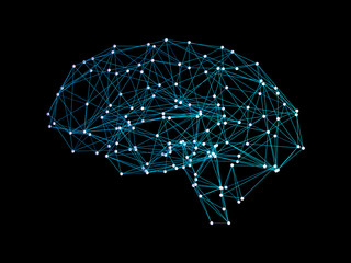 Digital data and network connection of human brain on black background in the form of artificial intelligence for technology concept, 3d abstract illustration