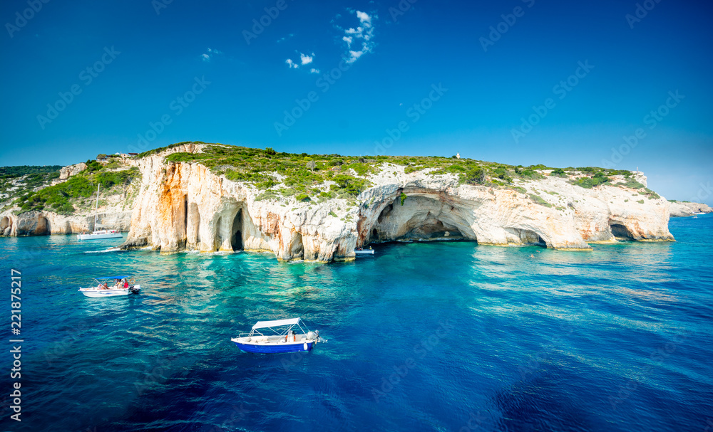 Obraz na płótnie blue caves, a popular tourist area, Zakynthos, Greece w salonie