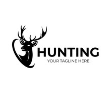 Hunting And Deer With Horns, Logo Design. Nature And Wildlife, Vector Design And Illustration