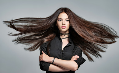 Young woman with long straight hair