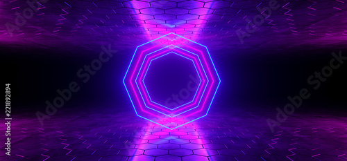 Futuristic Sci Fi Blue Purple Glowing Neon Tube Octagon Shaped