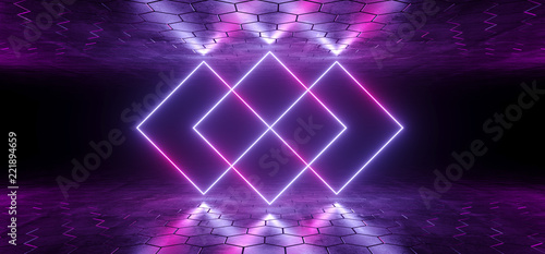 Futuristic Sci Fi Blue Purple Glowing Neon Tube Rombus Shaped