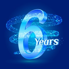 Wall Mural - 6 years shine anniversary 3d logo celebration with glittering spiral star dust trail sparkling particles. Six years anniversary modern design elements. Vector Illustration.