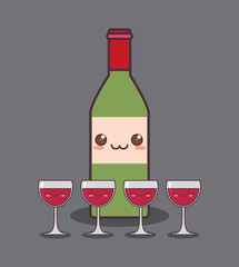 wine bottle and cup kawaii character