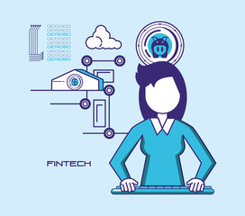 Sticker - woman using keyboard fintech concept