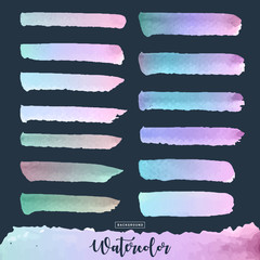 Wall Mural - Pastel watercolor background set. Colorful pack of watercolor strokes for decorate banner and printing design. Vector illustration