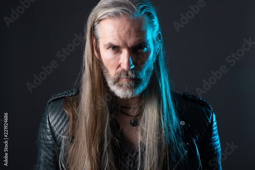 Portrait Of Old Man With Long Gray Hair And Beard Buy This Stock