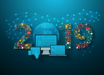 2019 new year business innovation technology set application icons digital marketing ideas concept, 