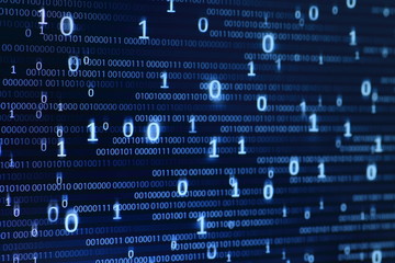 Wall Mural - computer display screen with binary code moving in the background. text moving in matrix code style 