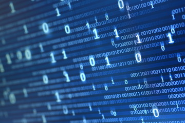 Wall Mural - computer display screen with binary code moving in the background. text moving in matrix code style 