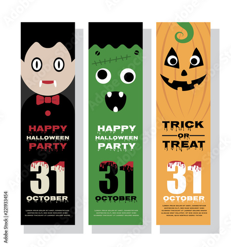 Halloween Vertical Banner Design With Mascot Cartoon Vector