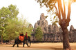 Elephant and Prasat Bayon Temple, Angkor Wat complex, Siem Reap, Cambodia