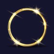 Vector golden ring. Light circle frame with sparks effects, vector illustration