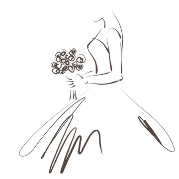 art sketching beautiful young  bride with the bride's bouquet.Vector version is also in my gallery.