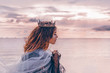 © zolotareva_elina - fashion model portrait. young pretty woman with crown outdoors at sunset
