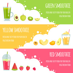 Canvas Print - Summer smoothie. Horizontal banners of various smoothie drinks. Vector smoothie fresh fruit drink, juice cocktail banner illustration