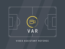 Video Assistant Referee. Soccer / Football VAR System On The TV Screen. Trendy Flat Vector On Dark Background.