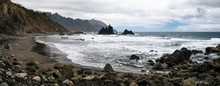 Panoramic View Of Benijo Beach With Big Waves, Black Sand And Rocks On The North Coast Of The Island Tenerife, Spain