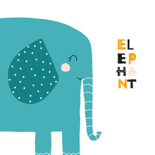 Cute Cartoon Elephant. Kids Fashion Graphic. Vector Hand Drawn Illustration.