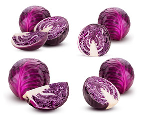 Wall Mural - Collections red cabbage whole, cut in half, slice