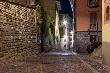  Bergamo, Italy August 18, 2018: on the narrow street of the old. evening city.