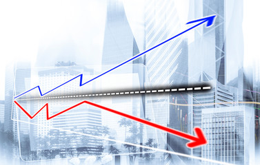 Double exposure of businessman and Hong Kong city view with stock market