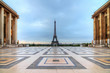 Beautiful morning view of the Eiffel tower seen from Trocadero square in spring in Paris, France

