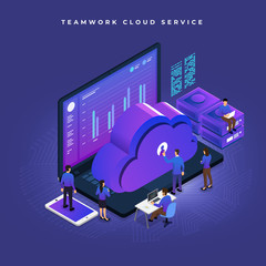 Wall Mural - Isometric Cloud Service teamwork