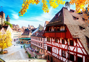 Wall Mural - old town of nuremberg at sunny fall day, germany at fall, retro toned