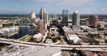 Wall Mural - Aerial View Highway and Downtown City Skyline Tampa Florida